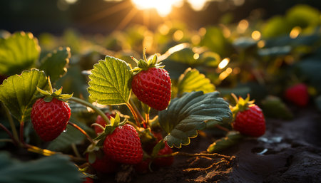 Freshness of nature ripe, healthy eating, berry fruit, organic, green color generated by artificial intelligenceの素材