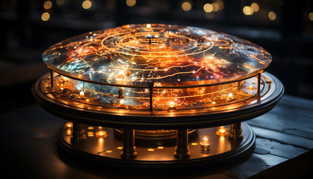 Glowing flame illuminates stove, cooking food in modern kitchen generated by artificial intelligenceの素材