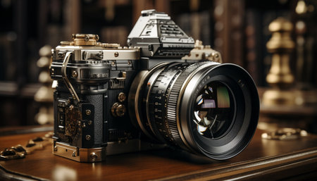 Old fashioned photographer working with antique camera and vintage equipment generated by artificial intelligenceの素材