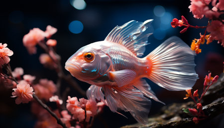 The colorful clown fish swims gracefully in the underwater beauty generated by artificial intelligenceの素材