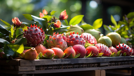 Freshness of nature healthy eating, summer fruit, green plant generated by artificial intelligenceの素材