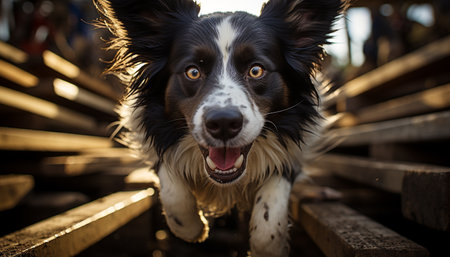 Cute puppy sitting outdoors, looking at camera with loyalty generated by artificial intelligenceの素材