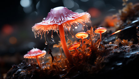 Fresh fly agaric mushroom, a small edible beauty in nature generated by artificial intelligenceの素材