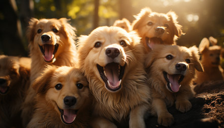 Cute puppy playing outdoors, smiling in the summer sunlight generated by artificial intelligenceの素材