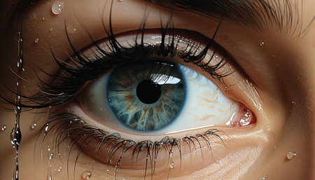 Beautiful woman blue eye looking at camera, clean and shiny generated by artificial intelligenceの素材