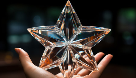 Shiny crystal glass reflects success in illuminated nightclub celebration generated by artificial intelligenceの素材