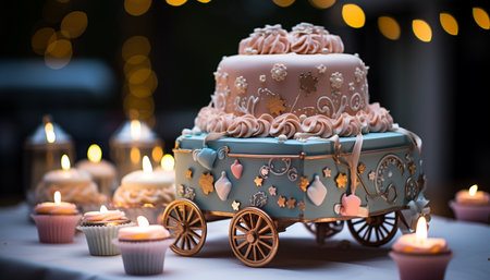 Homemade chocolate cupcake, sweet gift for birthday celebration generated by artificial intelligenceの素材