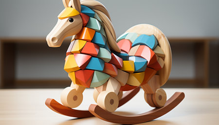 Cute rocking horse toy brings childhood imagination and fun generated by artificial intelligenceの素材