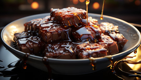 Grilled meat, homemade dessert, refreshing ice, healthy summer indulgence generated by artificial intelligenceの素材