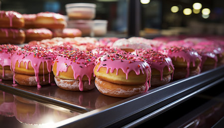 Large group of colorful desserts on a plate in a kitchen generated by artificial intelligenceの素材