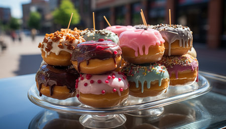 Indulgent dessert buffet with colorful sweets and refreshing drinks generated by artificial intelligenceの素材