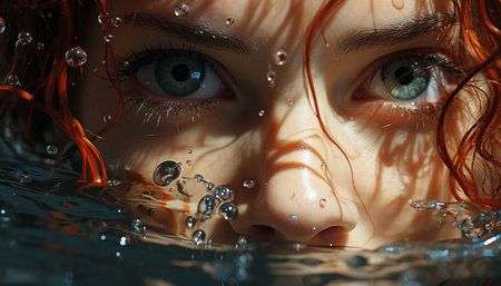 A cute child splashing in the pool, enjoying the wetness generated by artificial intelligenceの素材