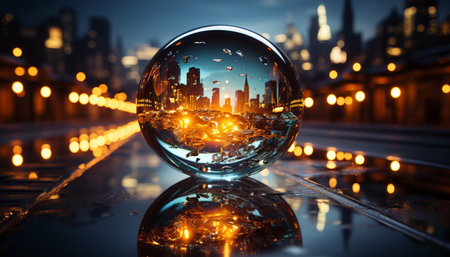 City skyline reflections in water, illuminating the night with beauty generated by artificial intelligenceの素材