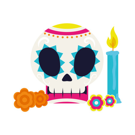 dia de los muertos skull and flowersのイラスト素材