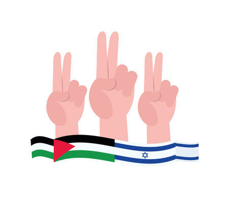 israel and palestine peace hands with flagsのイラスト素材