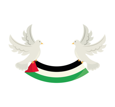 palestine peace doves with flagのイラスト素材