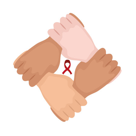 aids day hands illustration with ribbonのイラスト素材