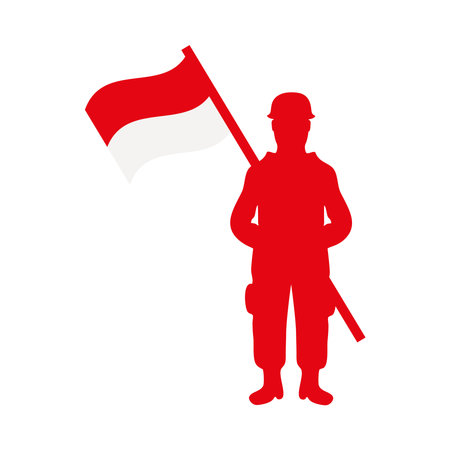 indonesian independence soldier red with flagのイラスト素材