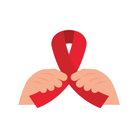 aids day hands with red ribbonのイラスト素材