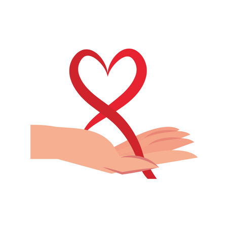 aids day hands with ribbon in heart shapeのイラスト素材