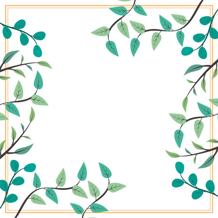floral frame with green leavesのイラスト素材
