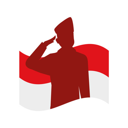 indonesian independence day and soldier with flagのイラスト素材