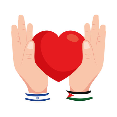 israel and palestine peace and hands with heartのイラスト素材