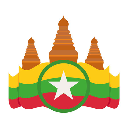 myanmar bagan temples and flagのイラスト素材