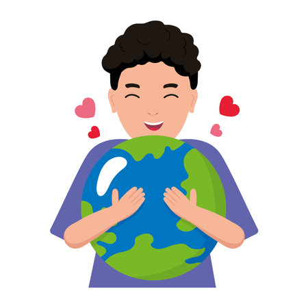 hug day illustration with man hugging the worldのイラスト素材