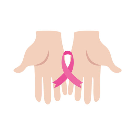 world cancer day hands with pink ribbonのイラスト素材