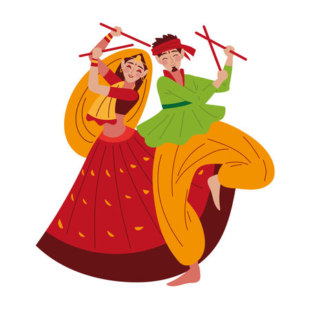 indian couple in navratri festival celebrationのイラスト素材