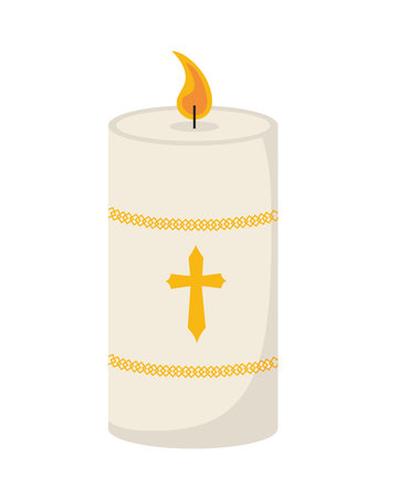burning candle with catholic crossのイラスト素材