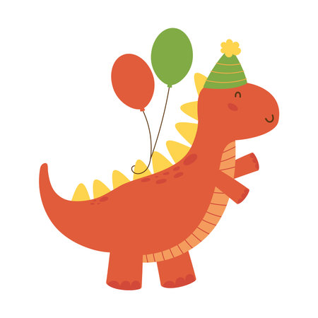 birthday dinosaur celebrating with balloonsのイラスト素材
