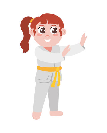 cartoon little girl practicing karateのイラスト素材