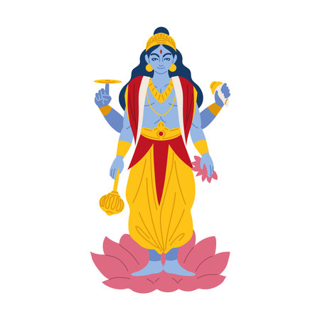 prosperity god vishnu on lotus flowerのイラスト素材