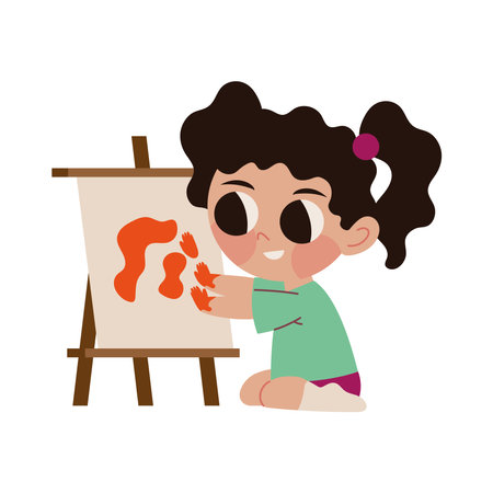 artist little girl painting on canvasのイラスト素材