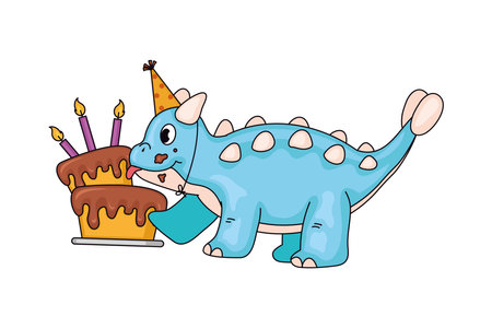 dino eating birthday cakeのイラスト素材