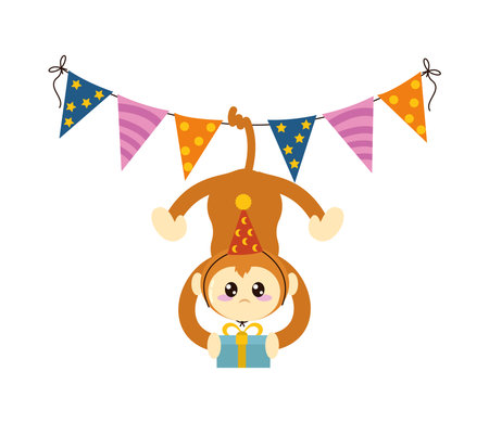 cute monkey with birthday hatのイラスト素材