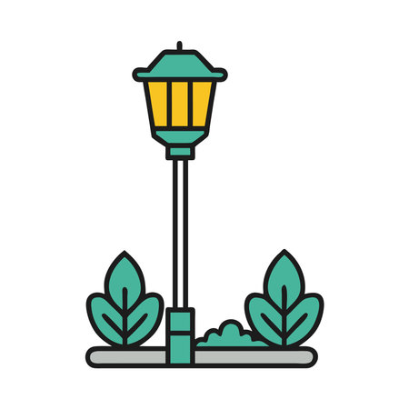 Park street lamp with green plants illustrationのイラスト素材
