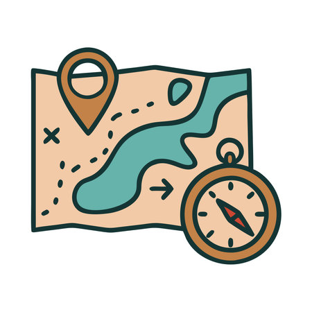 Camping gear map and compass iconのイラスト素材