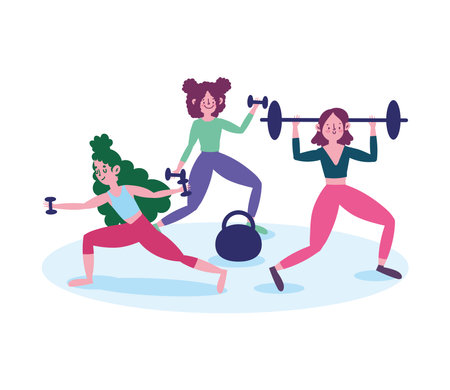 Fitness center strength training womenのイラスト素材