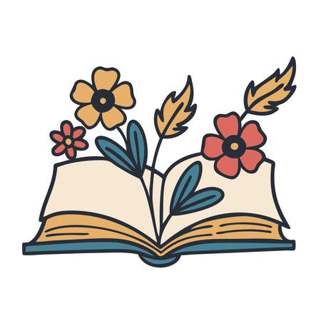 Poem Book with Blooming Flowers Iconのイラスト素材