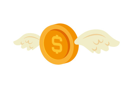 Money Flying Gold Coin Twin Wings Currency Expense Vectorのイラスト素材