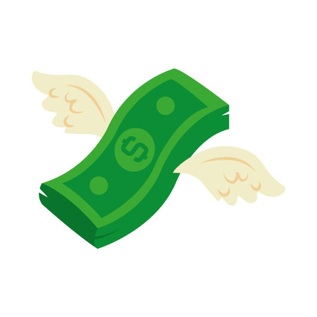 Money Flying Curved Note Winged Bill Financial Vectorのイラスト素材
