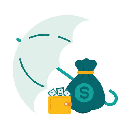 Money Guaranteed Umbrella Wallet and Coins Bag Financial Security Vectorのイラスト素材