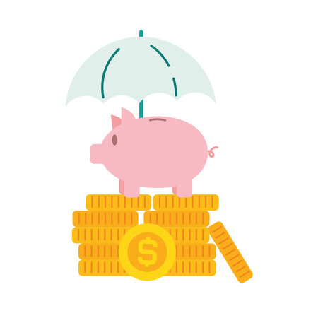 Money Guaranteed Piggy Bank Under Umbrella Safe Savings Icon Vectorのイラスト素材