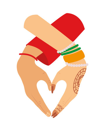 Indian Wedding Hands Couple Heart Gestureのイラスト素材