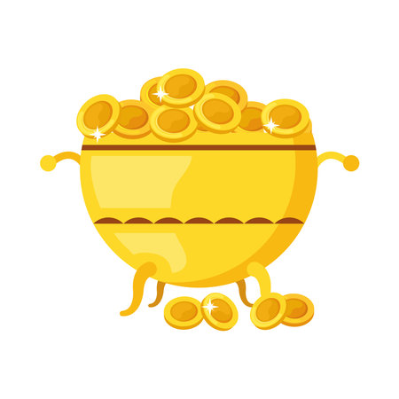 Old Money Golden Cauldron with Overflowing Coins Rich Treasure Vectorのイラスト素材