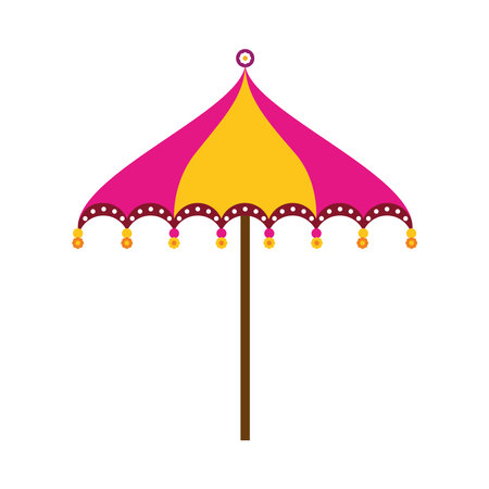 Indian Wedding Haldi Pink Yellow Umbrella Decorative Ceremony Floral Garland Vectorのイラスト素材