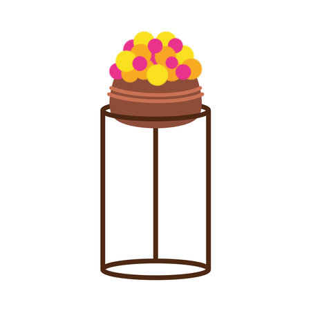 Indian Wedding Haldi Pedestal Pot Floral Decor Ceremony Ritual Element Vectorのイラスト素材
